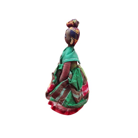 Vtg Caribbean Ethnic Folk Art Straw Cloth Doll 6" Handmade Collectible Souvenir - Picture 3 of 6